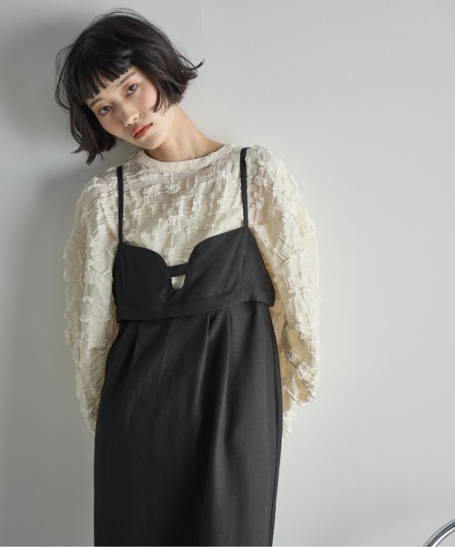 THE Yon ブラウス シャツ 2WAYリップルジャガードタックスリーブ