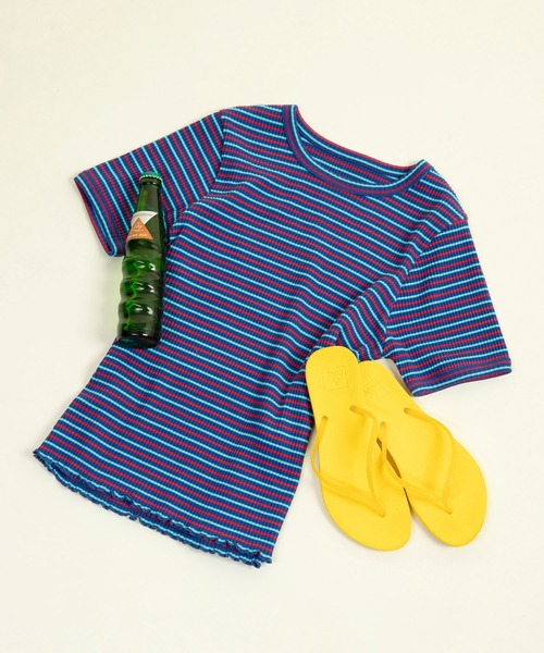CHILD WOMAN tシャツ マルチボーダーリブ クルーネック半袖T