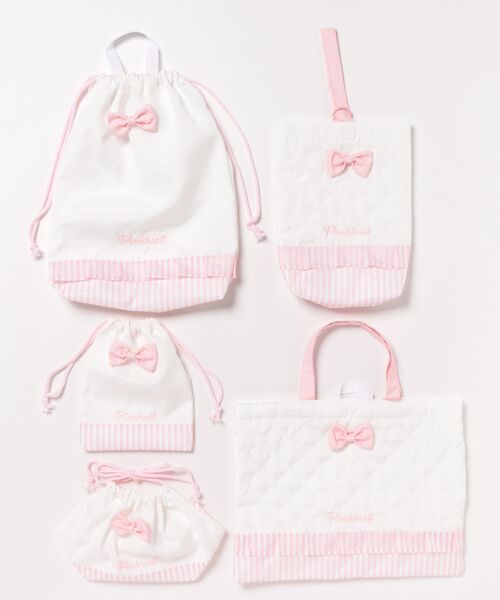 入園入学　3点セット 【パールピンクハート×濃いピンク】　女の子　レッスンバック 入園入学グッズ レッスンバッグ 5点セット 【フリル レース