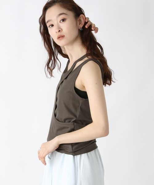 タンクトップ ノースリーブ Wレイヤード リブジャージートップ レディース タンクトップ レディース リブ タイト ノースリーブ レイヤード