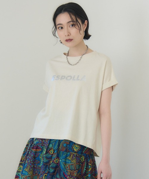 tシャツ cloche 箔プリントロールアップT レディース Paradise Picnic tシャツ cloche 箔プリントロールアップT