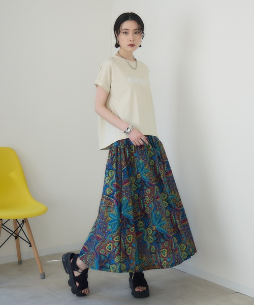 tシャツ cloche 箔プリントロールアップT レディース Paradise Picnic tシャツ cloche 箔プリントロールアップT