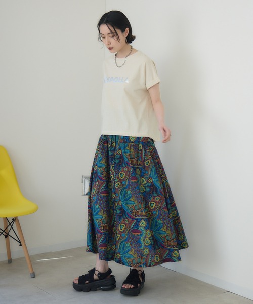 tシャツ cloche 箔プリントロールアップT レディース Paradise Picnic tシャツ cloche 箔プリントロールアップT