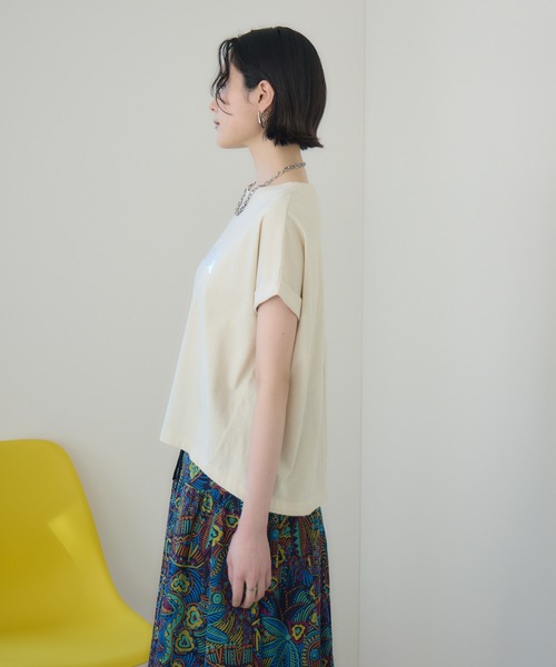 tシャツ cloche 箔プリントロールアップT レディース Paradise Picnic tシャツ cloche 箔プリントロールアップT