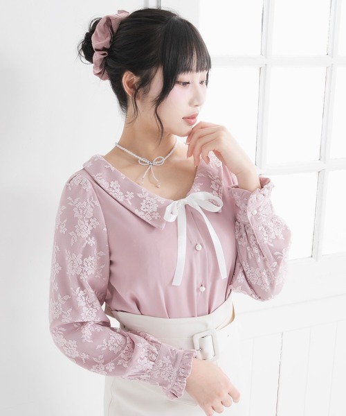 値下げ★　ストラ　丸衿レースブラウス DearMyLoveRose（ディアマイラブローズ） ブラウス シャツ 卒業式