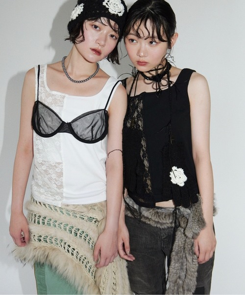 MUSUBOREタンクトップ musubore タンクトップ ノースリーブ half lace tank tops