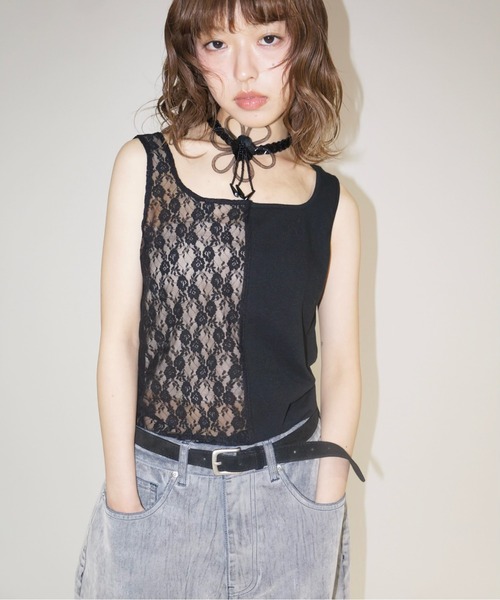 MUSUBOREタンクトップ musubore タンクトップ ノースリーブ half lace tank tops