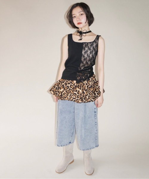 musubore タンクトップ ノースリーブ half lace tank tops