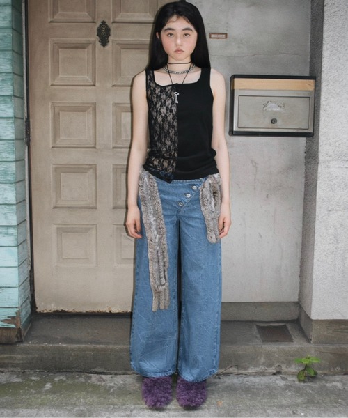 MUSUBOREタンクトップ musubore タンクトップ ノースリーブ half lace tank tops