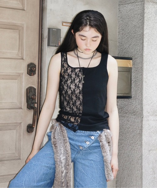 MUSUBOREタンクトップ musubore タンクトップ ノースリーブ half lace tank tops