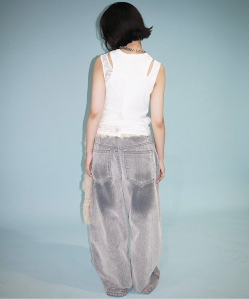musubore タンクトップ ノースリーブ half lace tank tops