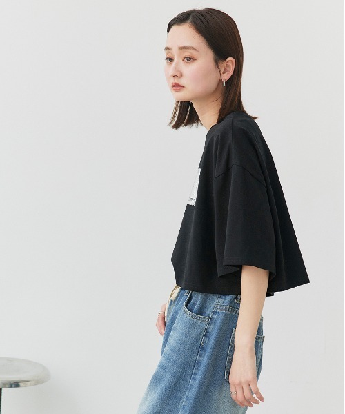tシャツ スクエア箔プリント半袖Tシャツ レディース セール】 スクエア箔プリントTシャツ（オフホワイト/ホワイト