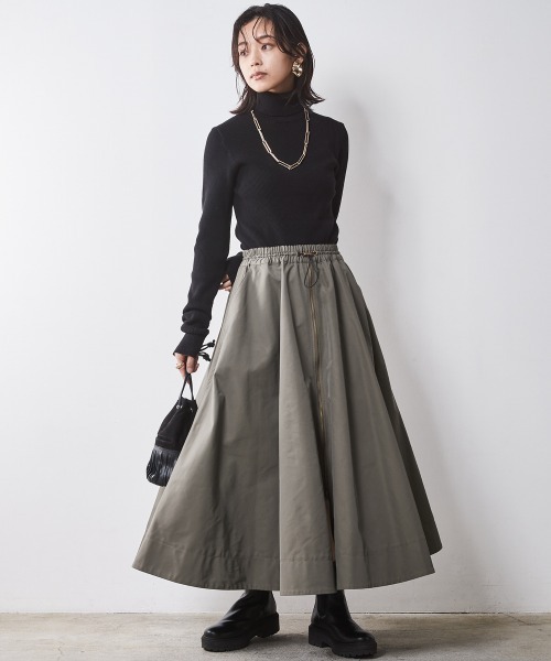 CHIC STYLE」 フレアスカート L カーキ レディース