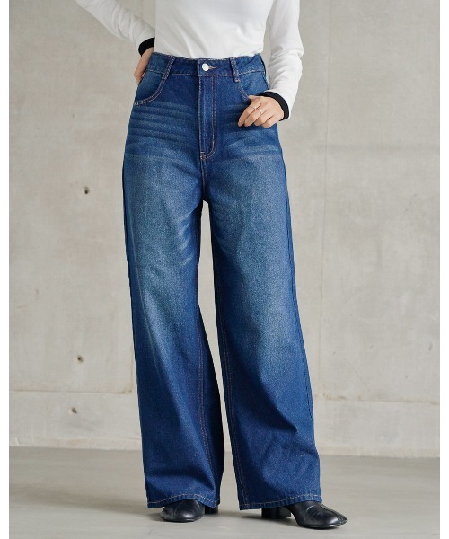 ハイウエストストレートデニム（ダークブルー） ジーンズ デニム デニムパンツ 「新色ネイビー追加」「S/M/Lサイズ展開