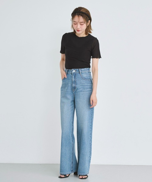 AMIE original ハイウエストワイドストレートデニム Sサイズ　美品 綿100%ハイウエストストレートワイドデニムパンツ [M4060