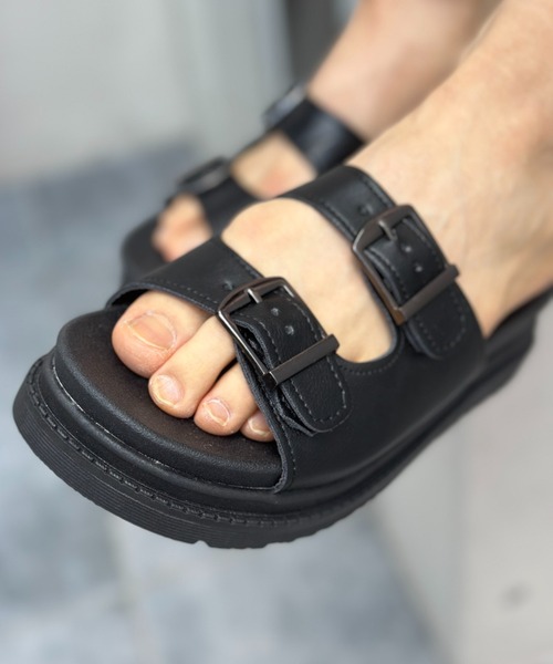 【 】厚底スライドサンダル ウィカース Wikers ソフトスクエアトウ厚底スライドサンダル