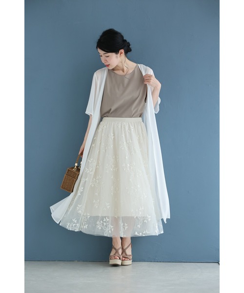 再入荷6月9日 蝶々刺繍の2重チュールミディアムスカート cawaii w61091ps S~2L対応 フレア 蝶 刺繍 立体モチーフ ふんわり アイボリー オシャレ 個性的 大人可愛い エレガント 上品 春服 春物 夏服 夏物 レディース ファッション ミセス 30代 40代 50代 cawaii スカート 蝶々刺繍の2重チュールミディアムスカート : ZOZOTOWN