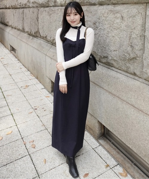 etre loin（エトルワン） ドレス Stripe ribbon tight dress