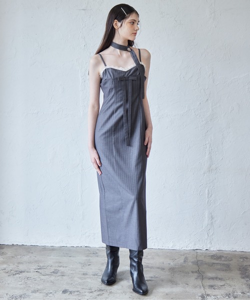 etre loin（エトルワン） ドレス Stripe ribbon tight dress