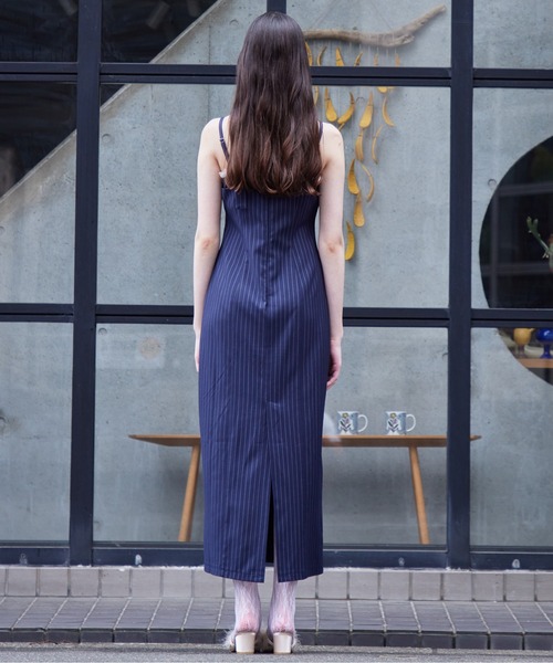 etre loin（エトルワン） ドレス Stripe ribbon tight dress