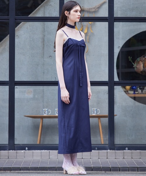 etre loin（エトルワン） ドレス Stripe ribbon tight dress