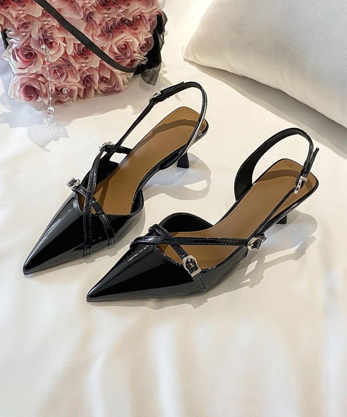 shoes365 パンプス ポインテッドトゥバックストラップヒール (SS