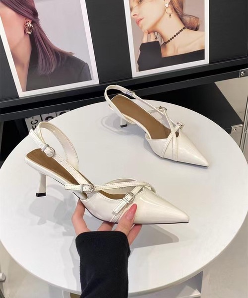 shoes365 パンプス ポインテッドトゥバックストラップヒール (SS