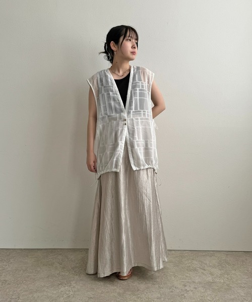 ベスト ジレ シアーボイル ジレ レディース hellam ベスト ジレ 刺繍レース シアーベスト レディース