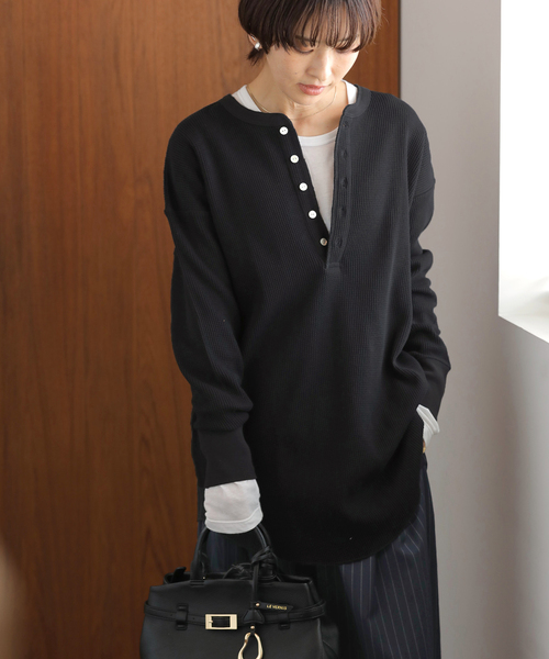 tシャツ 別注「Hanes / ヘインズ」ワッフルヘンリーネックプルオーバー レディース Hanes tシャツ 別注「Hanes / ヘインズ」ワッフルヘンリーネック