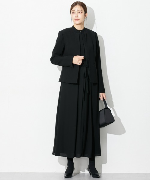 セレモニースーツ セットアップ 高身長　「喪服・礼服」前開きロングワンピースアンサンブル（ウォッシャブル・接触冷感）（トールサイズ） レディースの画像