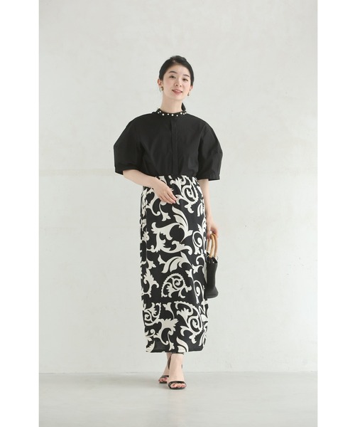 cawaii ブラウス シャツ 首周り囲むパールネックシャツトップス