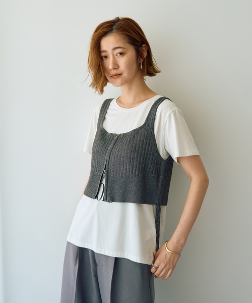 YECCA VECCA（イェッカヴェッカ） ベスト ジレ ZIPニットビスチェ
