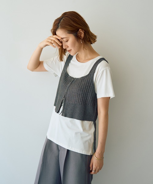 YECCA VECCA（イェッカヴェッカ） ベスト ジレ ZIPニットビスチェ