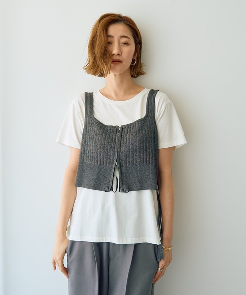 YECCA VECCA（イェッカヴェッカ） ベスト ジレ ZIPニットビスチェ