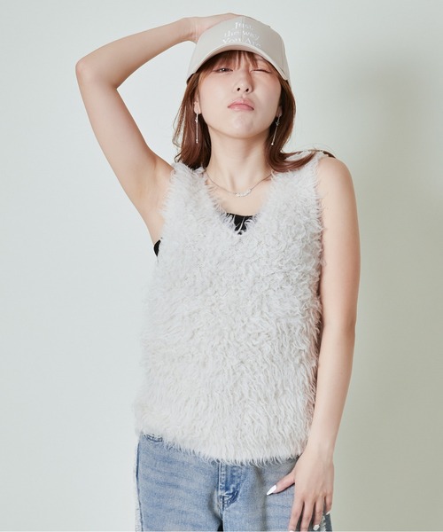 ベスト ジレ 「前後2WAY×シャギータッチ」レディース ふわモコ質感