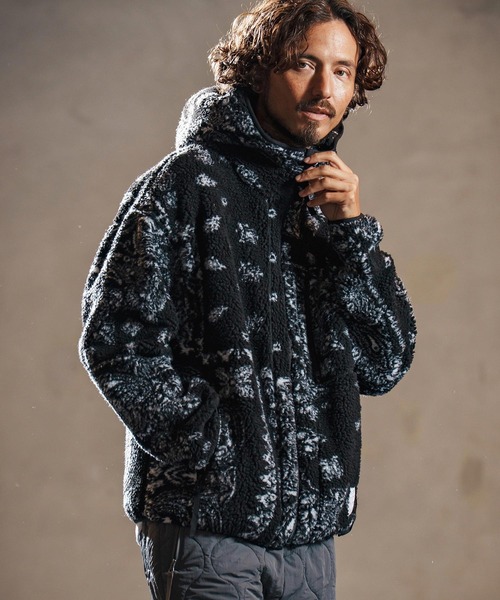 wjk reluxe パーカー mpa3878-paisley pattern boa fleece parka ボア