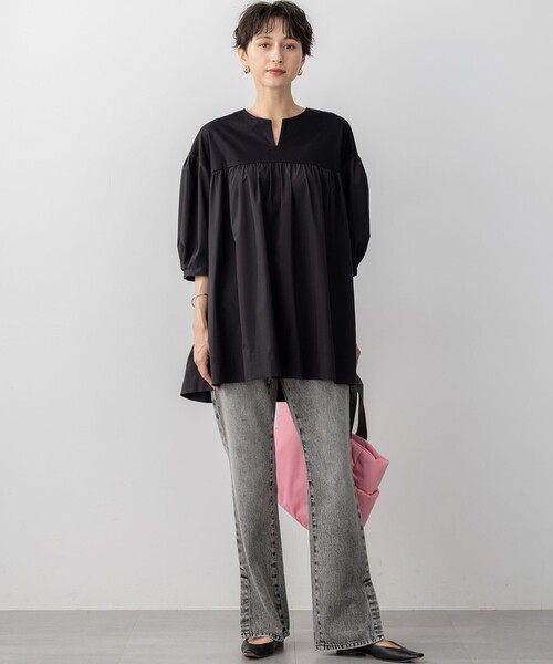 23区 tシャツ 「洗える」シルキータフタコンビ チュニック カットソー