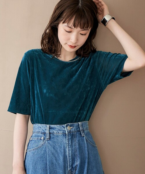 coen（コーエン） tシャツ 半袖 シアーベロアハーフスリーブTシャツ
