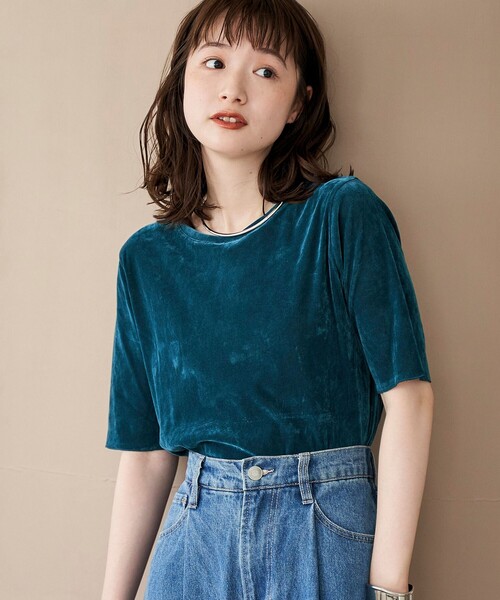 apuntob / ハーフスリーブ カットソー Tシャツ 半袖 イタリア製 紺 coen（コーエン） tシャツ 半袖 シアーベロアハーフスリーブTシャツ