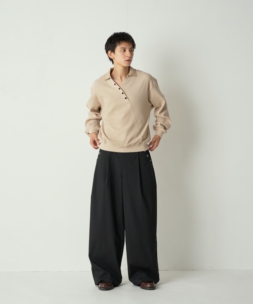 Adoon plain ポロシャツ Decorative button Thermal skipper Polo