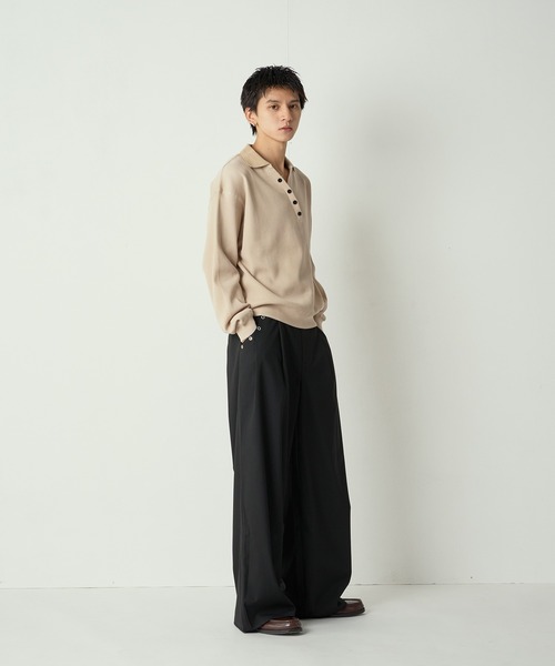 Adoon plain ポロシャツ Decorative button Thermal skipper Polo