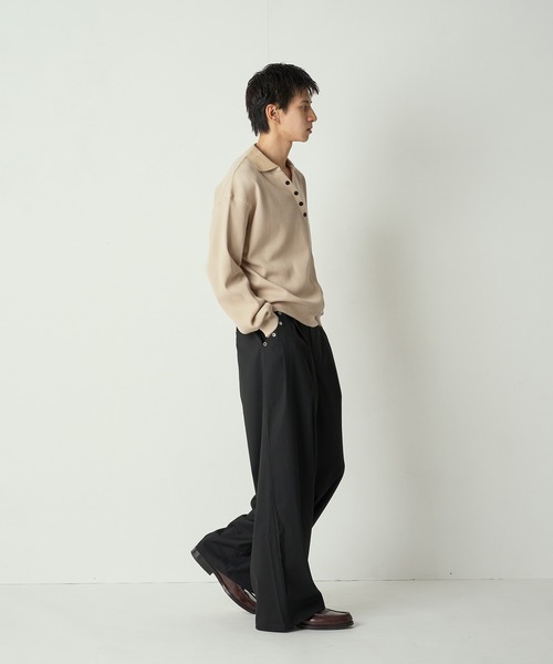 Adoon plain ポロシャツ Decorative button Thermal skipper Polo