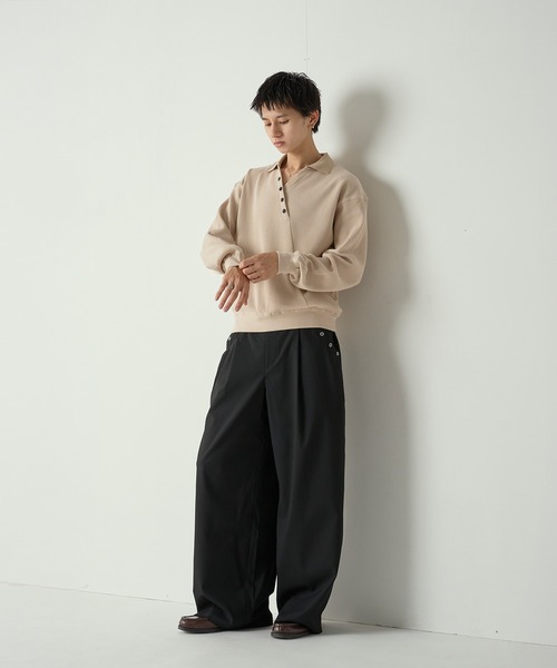 Adoon plain ポロシャツ Decorative button Thermal skipper Polo