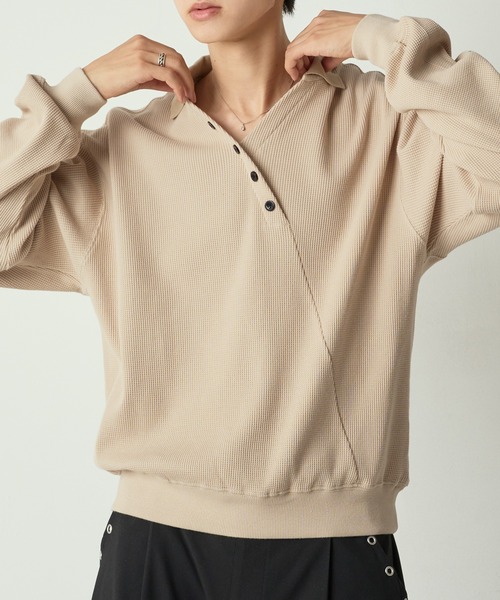 サーマルポロシャツS Adoon plain ポロシャツ Decorative button Thermal skipper Polo