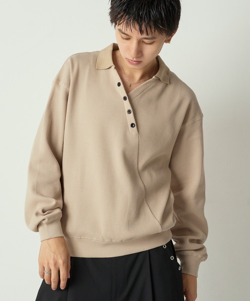 Adoon plain ポロシャツ Decorative button Thermal skipper