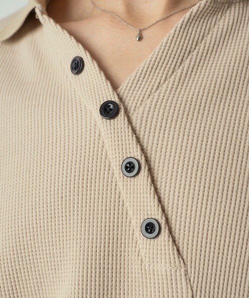 サーマルポロシャツS Adoon plain ポロシャツ Decorative button Thermal skipper Polo