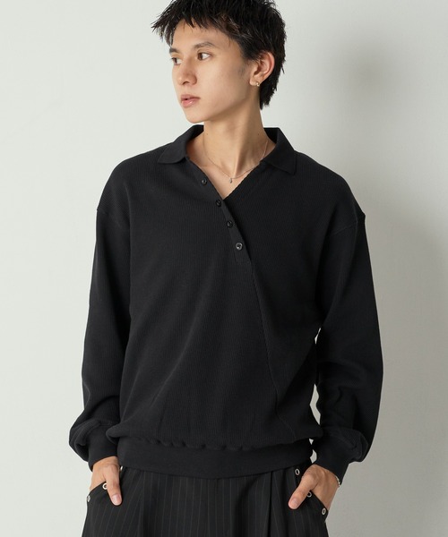 サーマルポロシャツS Adoon plain ポロシャツ Decorative button Thermal skipper Polo