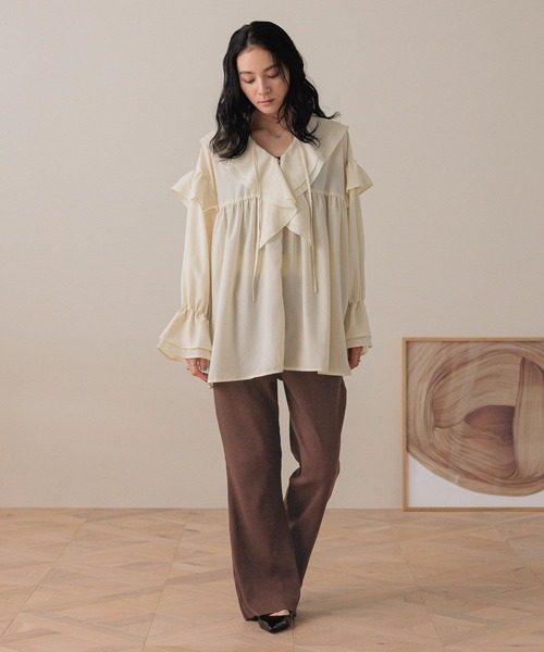 ロージーモンスター ストライプシャツ フリル チュニックブラウス ロージーモンスターフリルストライプチュニックブラウス