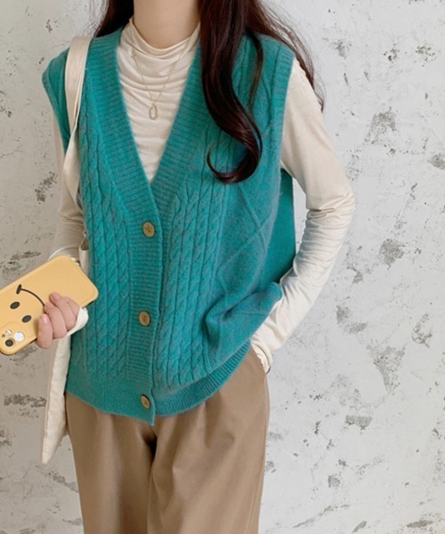 ReRe ベスト ジレ ケーブルニットベスト レディース : ZOZOTOWN Yahoo