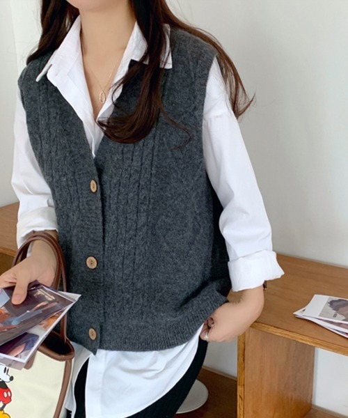 ReRe ベスト ジレ ケーブルニットベスト レディース : ZOZOTOWN Yahoo